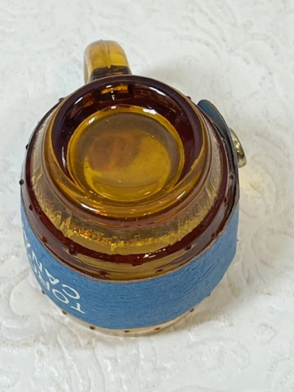 VTG Amber Glass Souvenir Toronto Canada Mini Mug Beer Barrel Blue Band 3